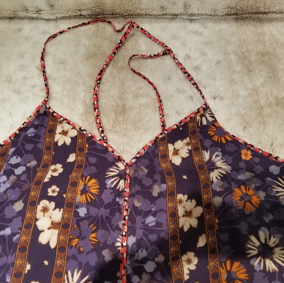 Buttons Blue Red Beige Floral Print Light Weight Slip Dress Size 0/1 Bust 36 In - Picture 4 of 5